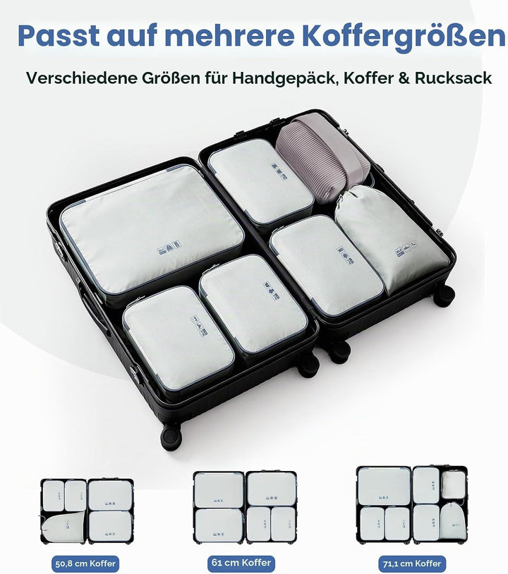 ECOHUB Packwürfel 6er Set Koffer Organizer, Reissfest &amp; Wasserabweisend, Durchdachtes Ordnungssystem