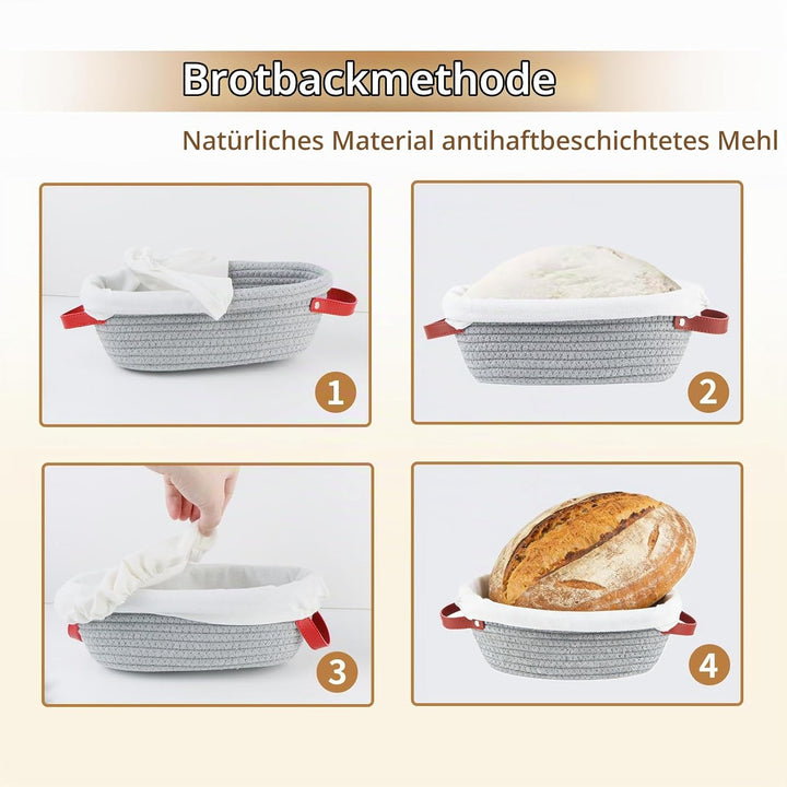 Gärkörbchen Sauerteig Starter Set - 23 cm Rund &amp; 26 cm Oval mit Brotbackzubehör Backen Zubehör Handw