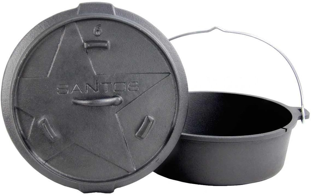 SANTOS Dutch Oven mit Deckel - inkl. Frittierkorb Ø 27,5 x9,5cm - 5,7 L/6 Qt Feuertopf - Gusseisen -