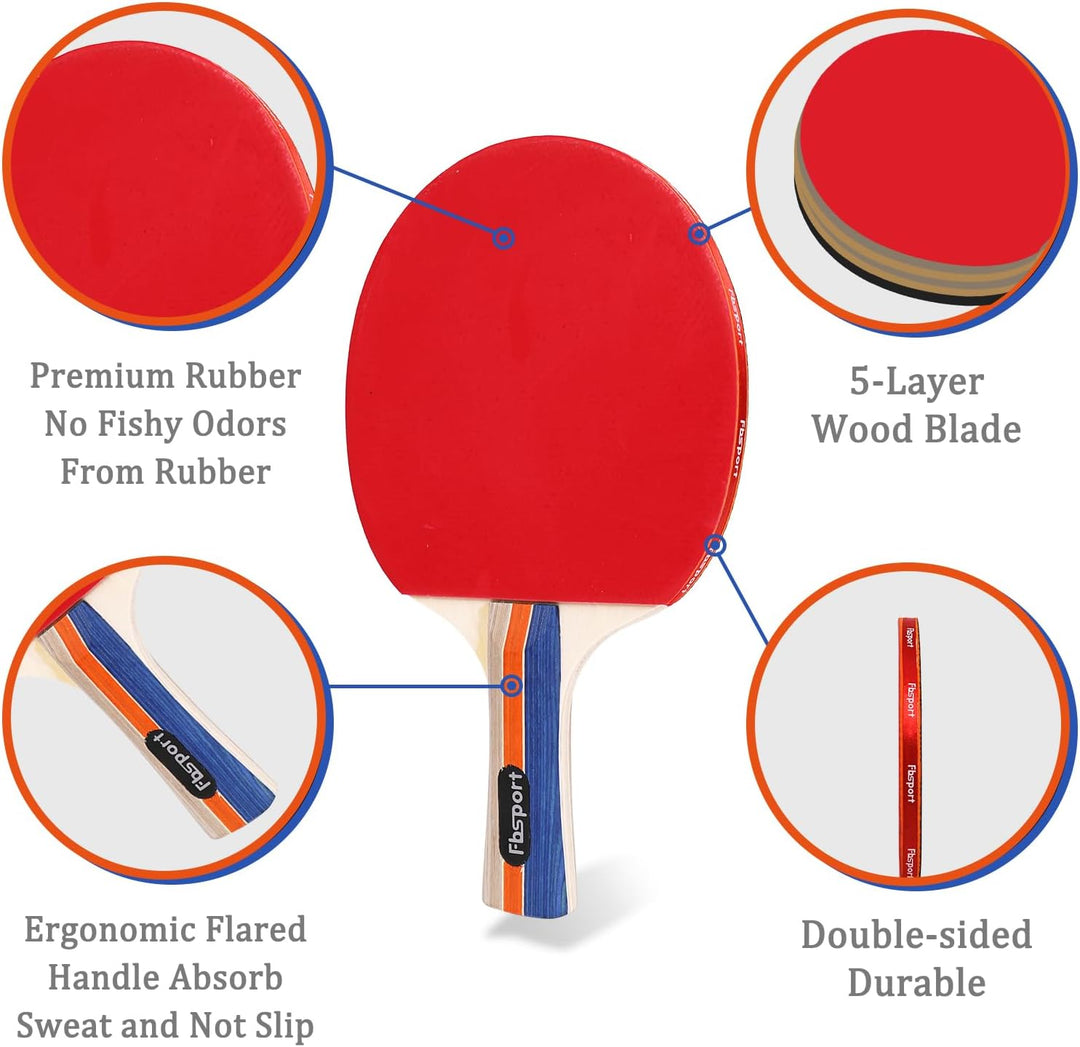 Tischtennisschläger Set Profi, Tischtennis Set mit 4 Schläger, Einziehbarem Netz, 8 Tischtennis Bäll