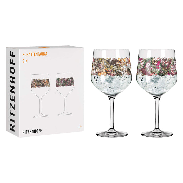 Ritzenhoff 3691002 Gin-Glas 700 ml - Serie Schattenfauna Set Nr. 2 – 2 Stück, Leopard & Eule – Made
