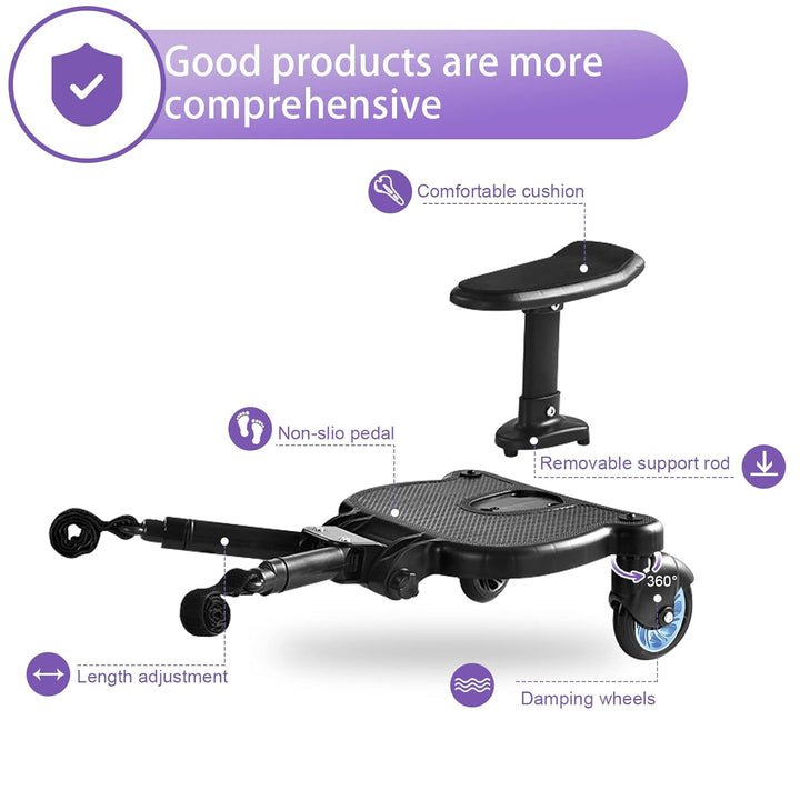 Buggy Board für alle Kinderwagen, Vihir Kiddy Board mit Sitz, Trittbrett Mitfahrbrett Universal pass