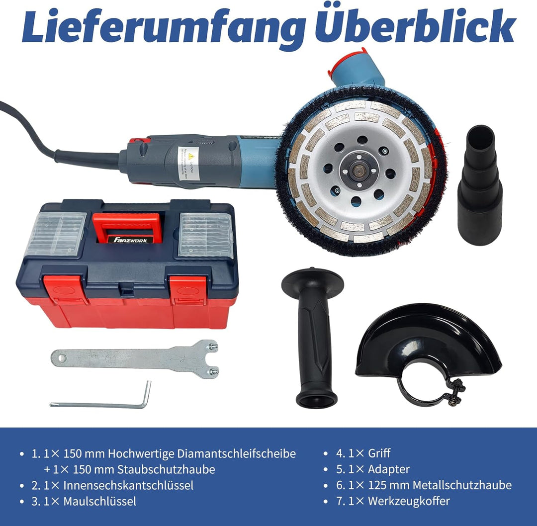 FANZTOOL Betonschleifer Betonfräse Winkelschleifer Absaughaube mit 2100W bürstenlosem EC-Motor (Diam