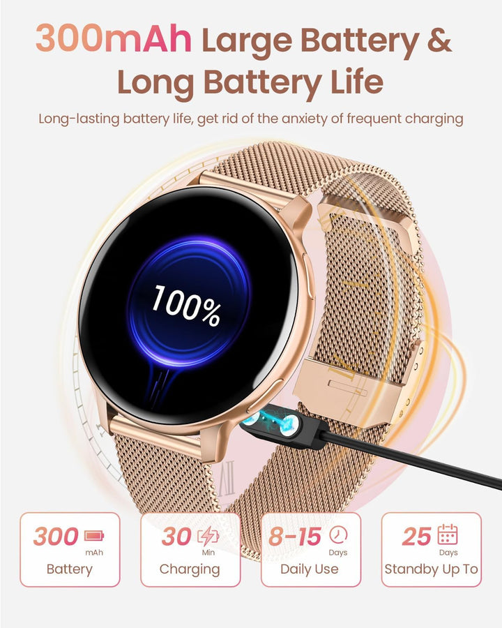 HASAKEI Smartwatch Damen mit Telefonfunktion, 1,39" HD Touchscreen Fitnessuhr, 120 Sportmodi/Pulsuhr