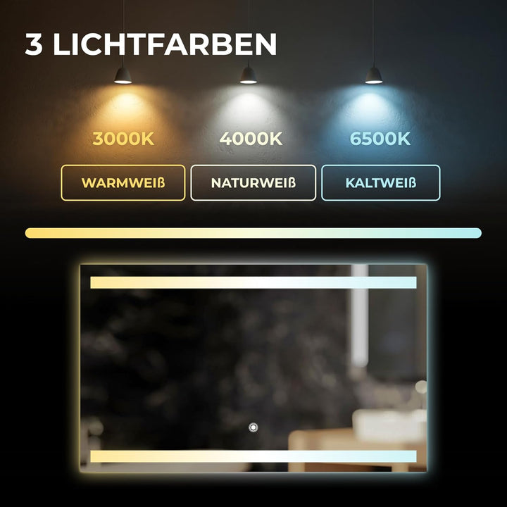 BR Bringer LED Badspiegel - 100x60 cm - Badezimmerspiegel mit Beleuchtung und Anti-Beschlag Funktion