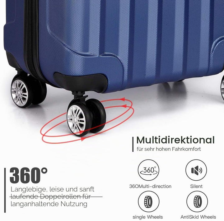 KONO Handgepäck Koffer Trolley ABS+PC Leicht Kabinenkoffer Reisekoffer mit 4 Rollen und Zahlenschlos