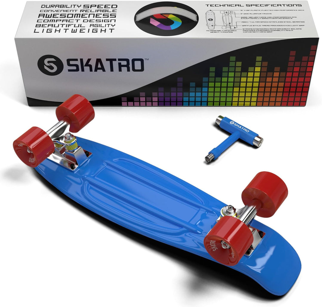 Skatro - Mini-Cruiser-Skateboard. 22 Zoll Kunststoff-Board im Retro-Stil, komplett mit Blue Ocean, B