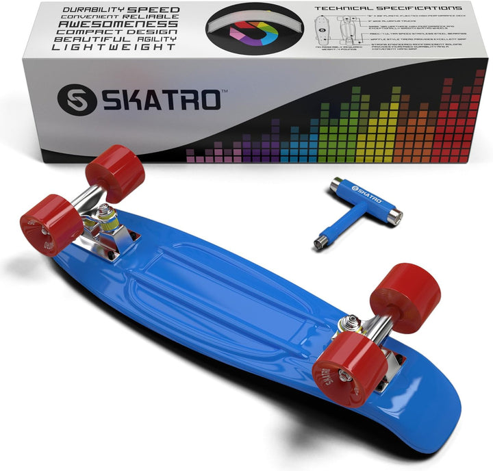 Skatro - Mini-Cruiser-Skateboard. 22 Zoll Kunststoff-Board im Retro-Stil, komplett mit Blue Ocean, B