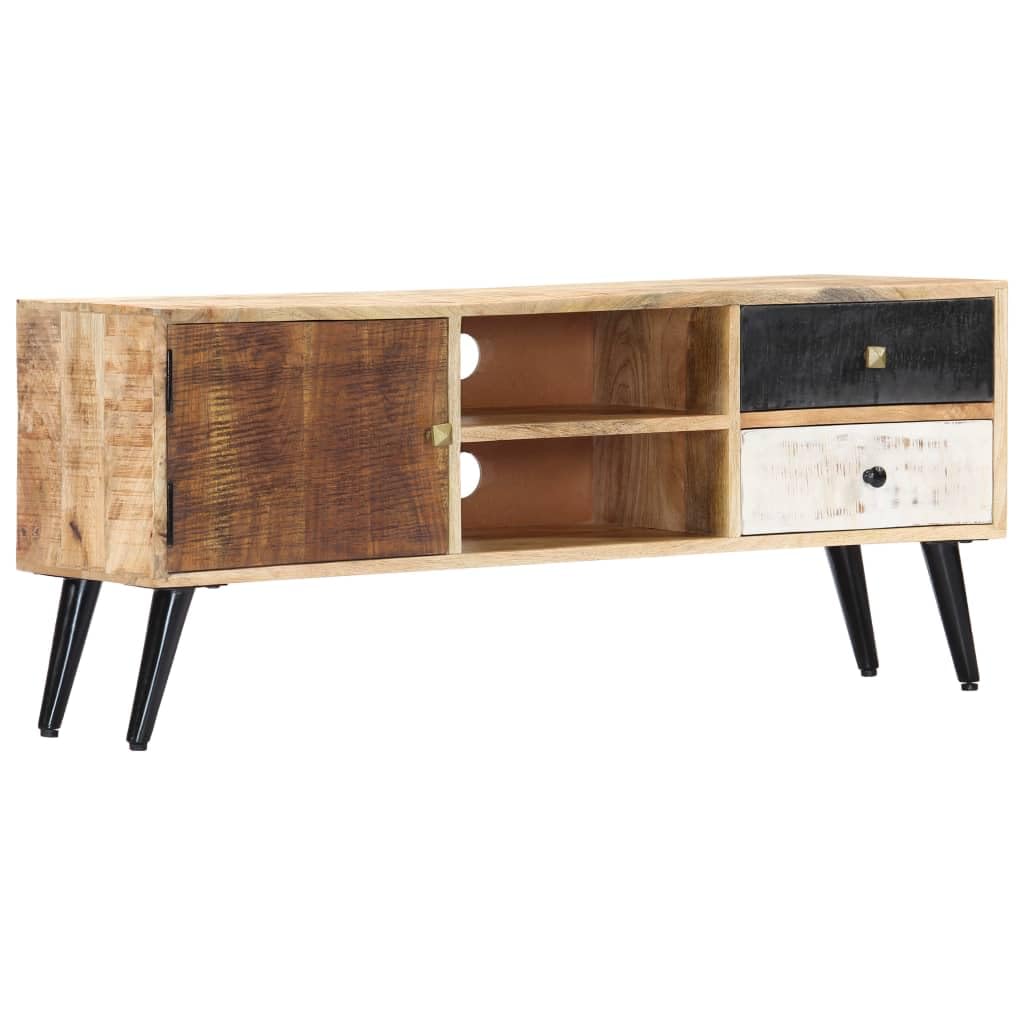 vidaXL Mangoholz Massiv TV Schrank mit 2 Schubladen TV Möbel Lowboard Fernsehtisch Fernsehschrank Hi