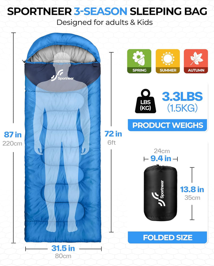 Schlafsack Outdoor - Sportneer Schlafsack Erwachsene und Kinder - Schlafsäcke Camping Sleeping Bag D