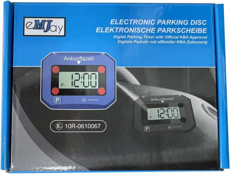 eMJay Digitale Parkuhr fürs Auto, elektronische Parkscheibe mit KBA-Zulassung, automatische Ankunfts