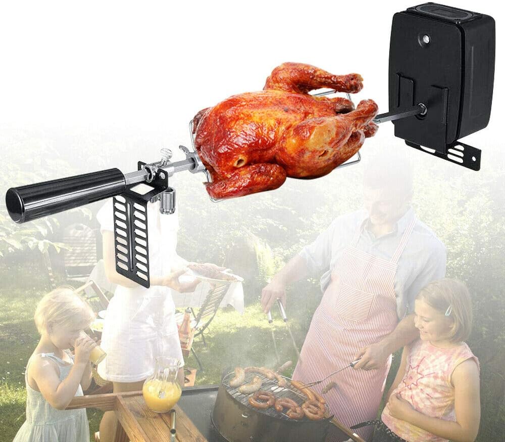 Grillspiess Mit Motor, Elektrischer Grill für Haushalte (Batterietyp), Grillspiesse Edelstahl, Tragb