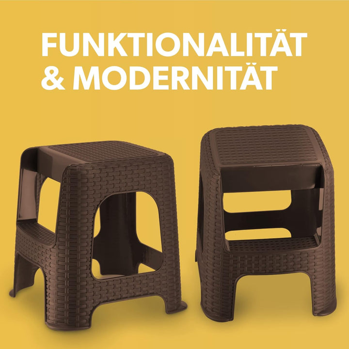 KADAX Hocker aus Kunststoff-Recyclingmaterialien, Tritthocker bis 160 kg, Rattanhocker mit Antirutsc