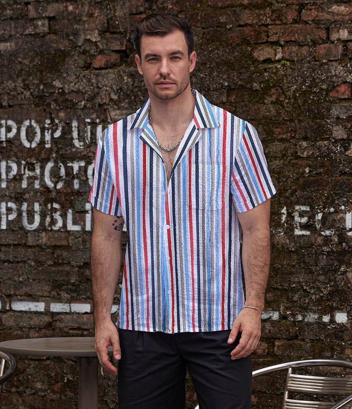 VATPAVE Herren Gestreifte Sommerhemd Casual Button Down Kurzarm Strand HawaiiHemd S Mehrfarbig, S Me