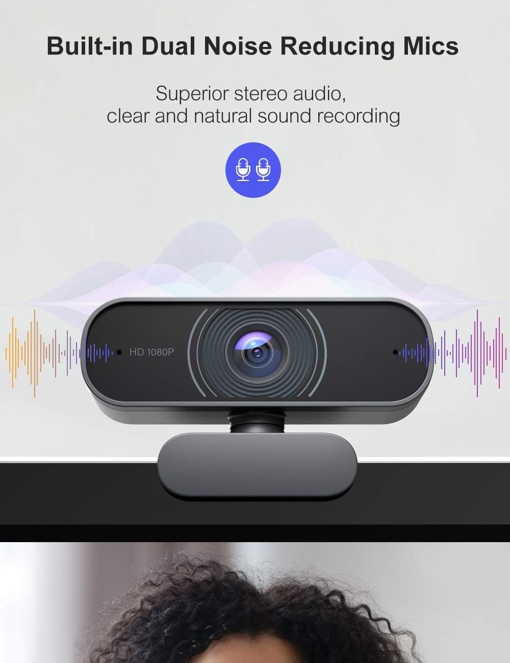 OYU Webcam, 1080P 30Fps, Dual Stereo Mikrofon, USB Plug & Play, HD Web Kamera kompatibel mit Zoom/Sk