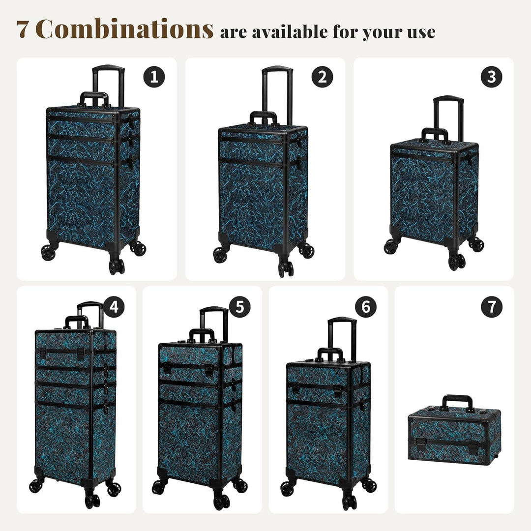 Arous 5-in-1-Kosmetik-Trolley mit Rollen, für Reisen, abschliessbar, mit Rädern, für Friseure, Künst