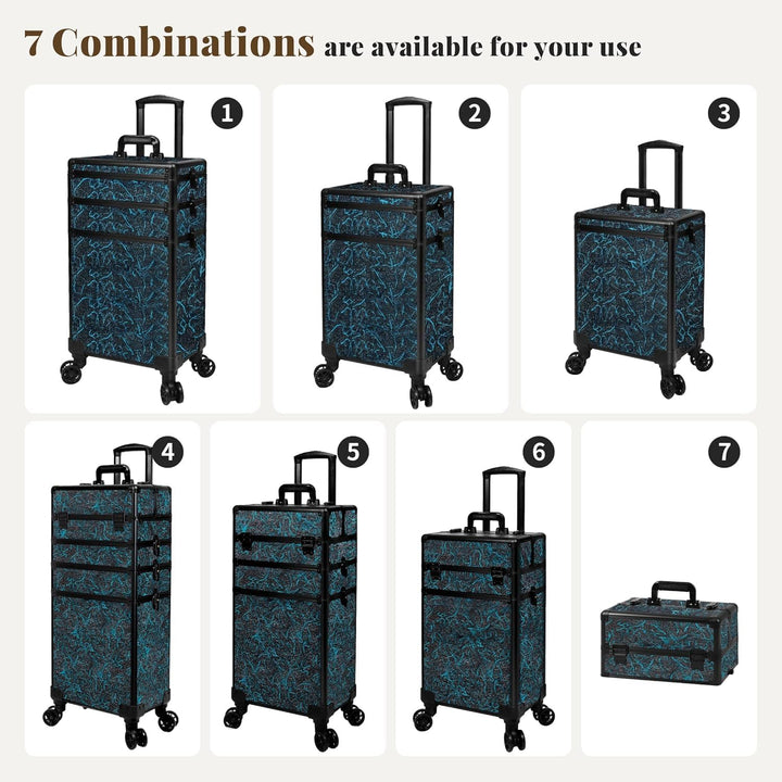 Arous 5-in-1-Kosmetik-Trolley mit Rollen, für Reisen, abschliessbar, mit Rädern, für Friseure, Künst