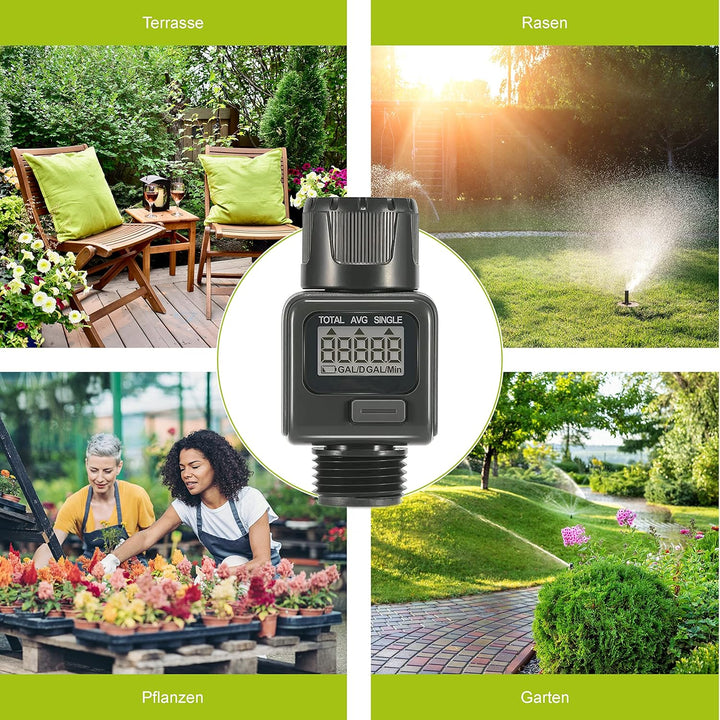 rainfactory Digitaler Wasserzähler, Wassermengenzähler mit LCD Display, Wasseruhr zur Kontrolle des