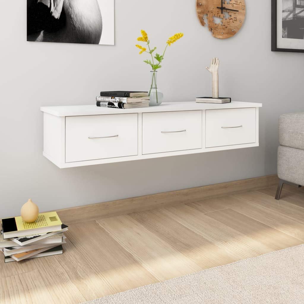 Tidyard TV Wandschrank Wandregal mit Schublade Hängeschrank TV Möbel Holzwerkstoff Weiss 88x26x18,5