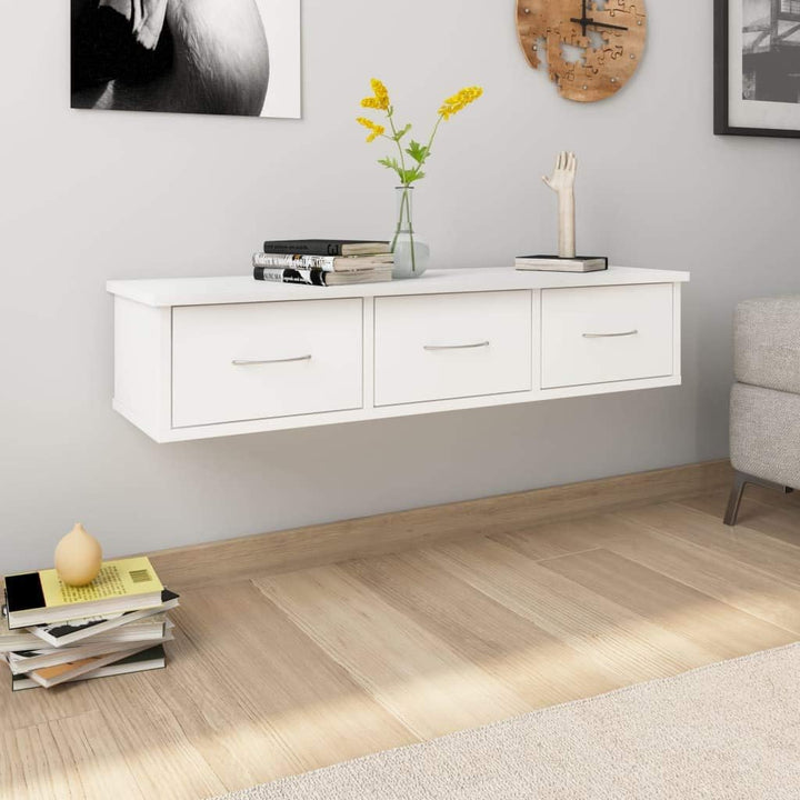 Tidyard TV Wandschrank Wandregal mit Schublade Hängeschrank TV Möbel Holzwerkstoff Weiss 88x26x18,5