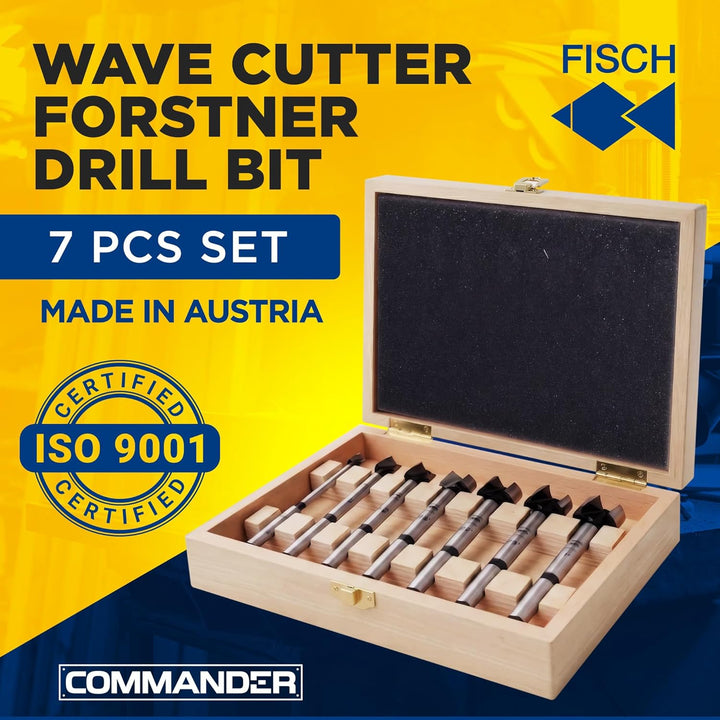 Fisch FSA-197058 Forstnerbohrer 1/4-1 Zoll Durchmesser Wellenschneider Forstnerbohrer in Holzbox, 7-
