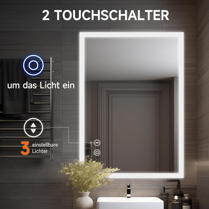 YOLEO Badspiegel mit Beleuchtung, LED Spiegel Wandspiegel mit Steckdose, Badzimmerspiegel LED mit To