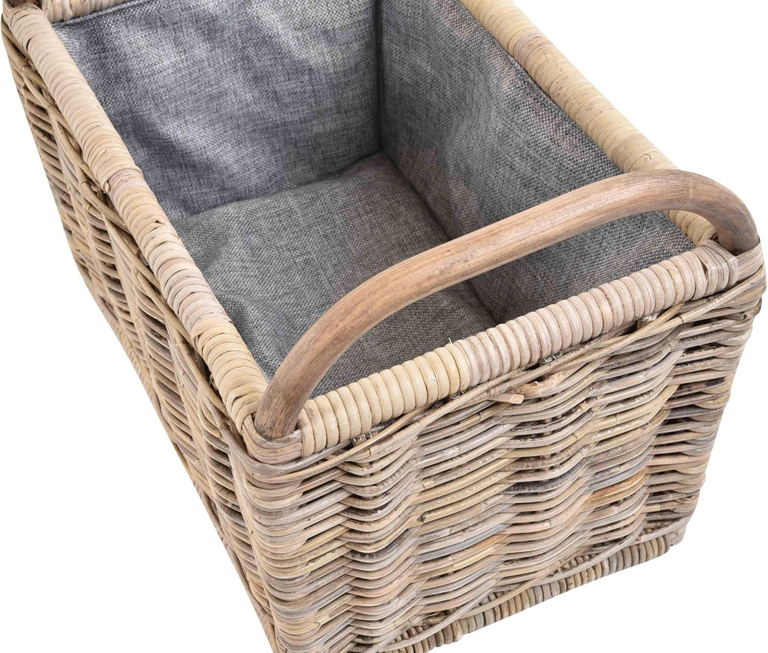 Holz Tragekorb mit Griffen Holzkorb mit Inlett Aufbewahrung Rattan Korb mit Henkel (Grau Natur, Klei