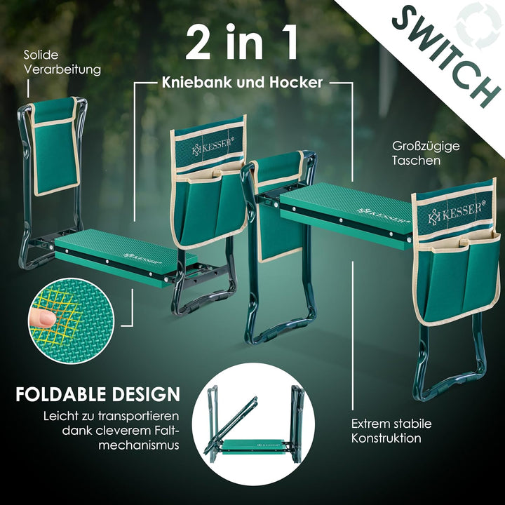 KESSER® 2 in 1 XXL Kniebank für Gartenarbeit Gepolstert Sitzunterlage Eva-Schaumkissen Gartenhocker