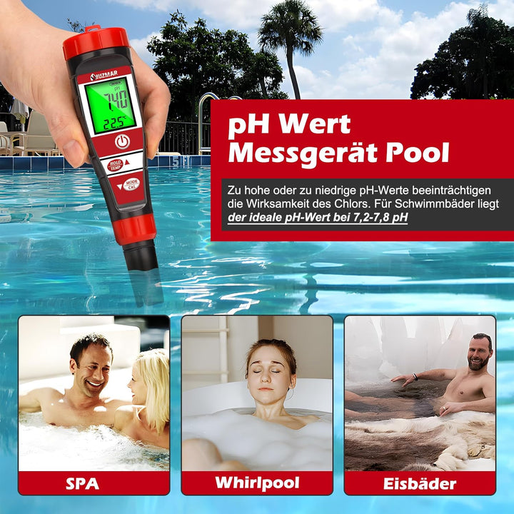pH Messgerät Wasser, pH EC Messgerät Grow für Hydrokultur, TDS pH Messgerät für Trinkwasser, Pool Wa