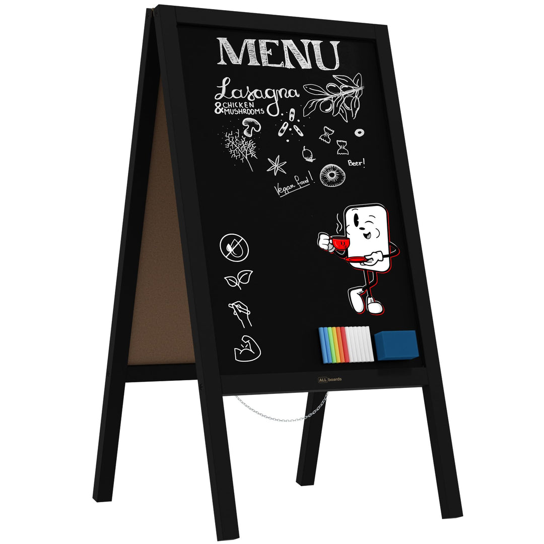 ALLboards Kundenstopper mit Schwarz, lackiertem Holzrahmen 118x61cm, Werbetafel, Gehwegaufsteller, A