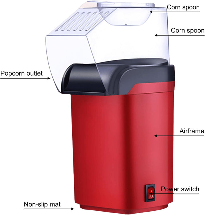 Popcornmaschine: 1200W HeissLuft Popcornmaschine, Selbstgemachte Popcorn Maker, Gesund& Ölfrei, 2 Mi