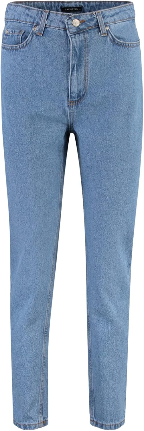 TRENDYOL Damen Basic Normal Waist Mom Jeans 32 Blau, 32 Blau