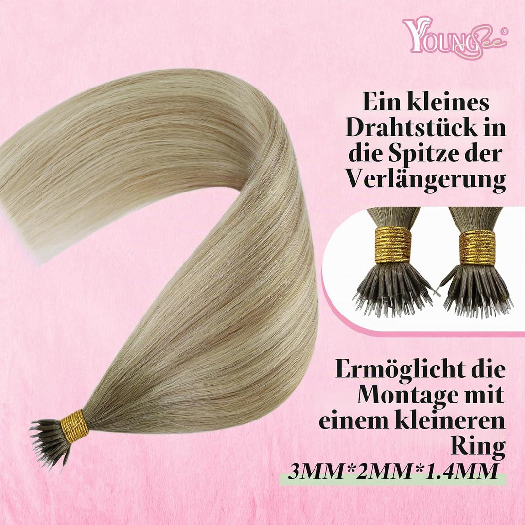 YoungSee Nanoring Extensions Echthaar Ombre Nano Extensions Echthaar 40cm Nanoring Haarextension Asc