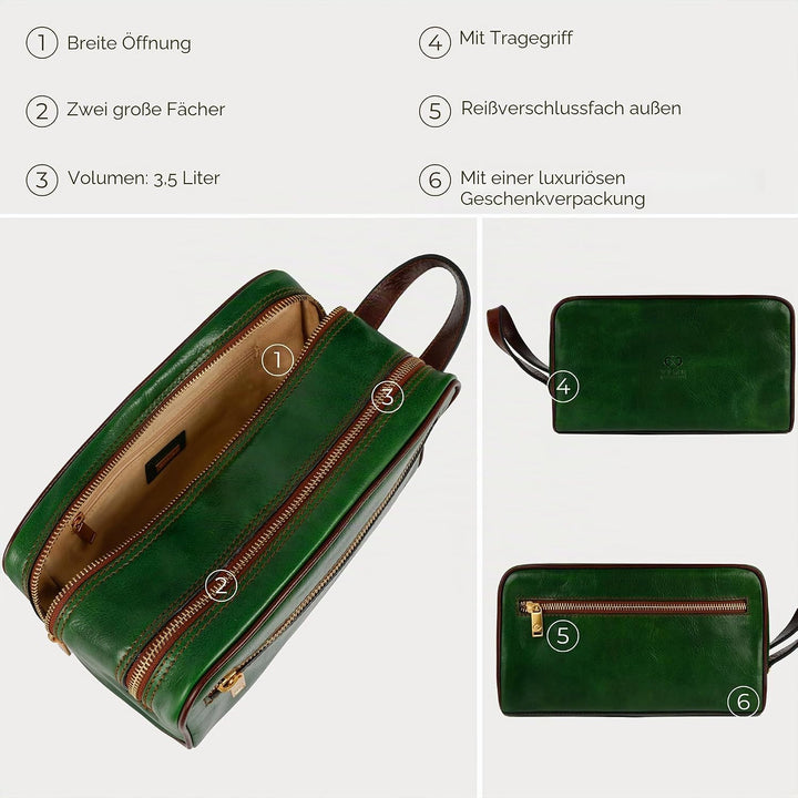 Kulturbeutel Leder Herren - Kosmetikbeutel - Waschtasche für Männer - 100% Echtleder - Hochwertige K