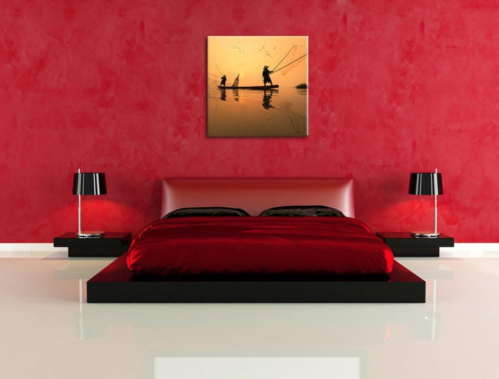 Pixxprint Fischer beim Angeln in Thailand als Leinwandbild/Grösse: 70x70 cm/Wandbild/Kunstdruck/fert