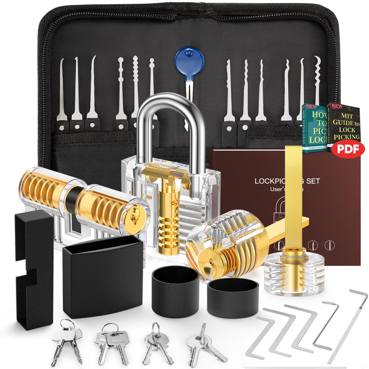 IPSXP Lockpicking Set, 32 Stück Dietrich Set mit 4 Transparentem Trainingsschlössern und Handbuch Da