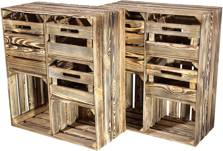 Grosses Vintage Holzregal mit fünf Fächern, Holzkiste neu, 68x35x77cm (Geflammt mit Schubladen)