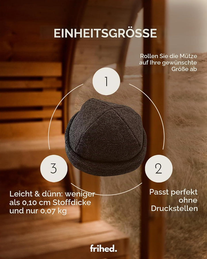 frihed.® Saunahut Navy aus Wollwalk - 100% Schafschurwolle - Premium Sauna Accessoire für Männer und
