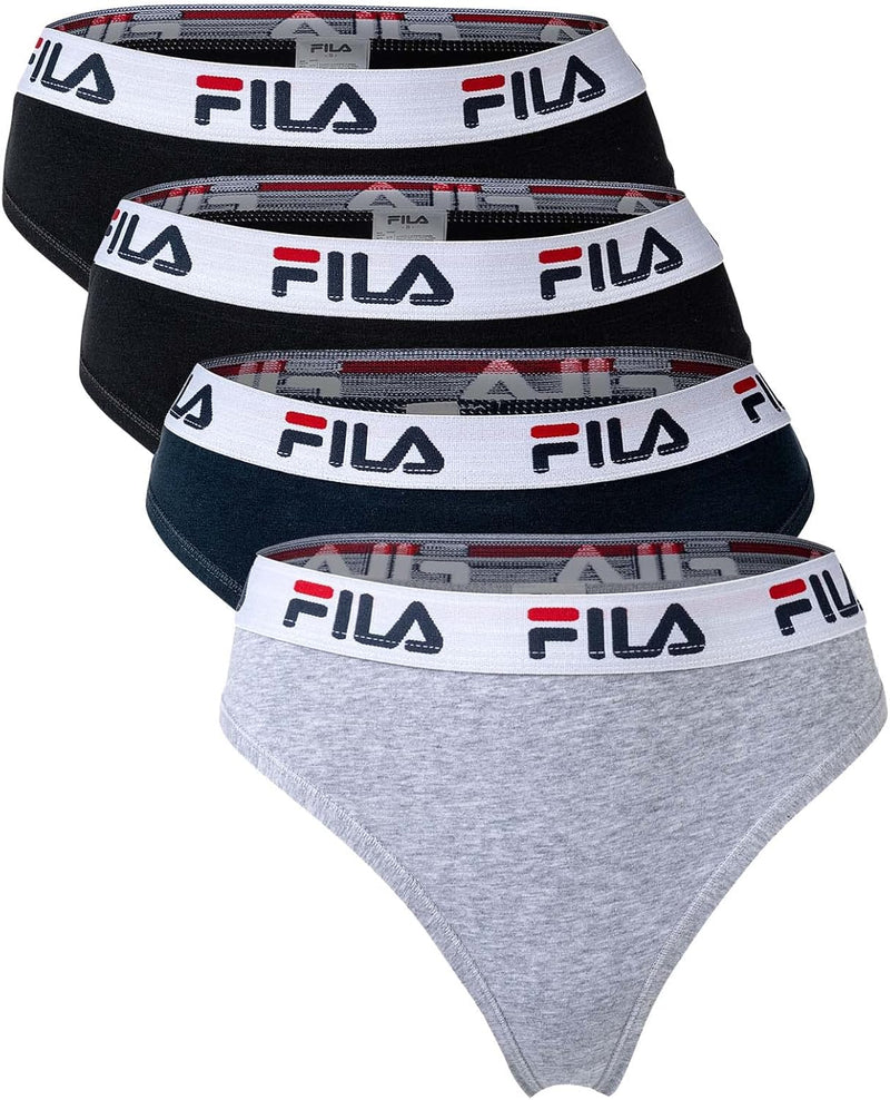 FILA Damen Brazilian Slip - 4er Pack, Vorteilspack, Logo-Bund, Cotton Stretch, Höchste Qualität XS S