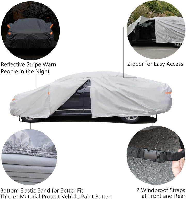 SEAZEN 6 Schichten Autoabdeckung, Wetterfeste Allwetter Auto-Abdeckung mit Reissverschlusstür, Schne