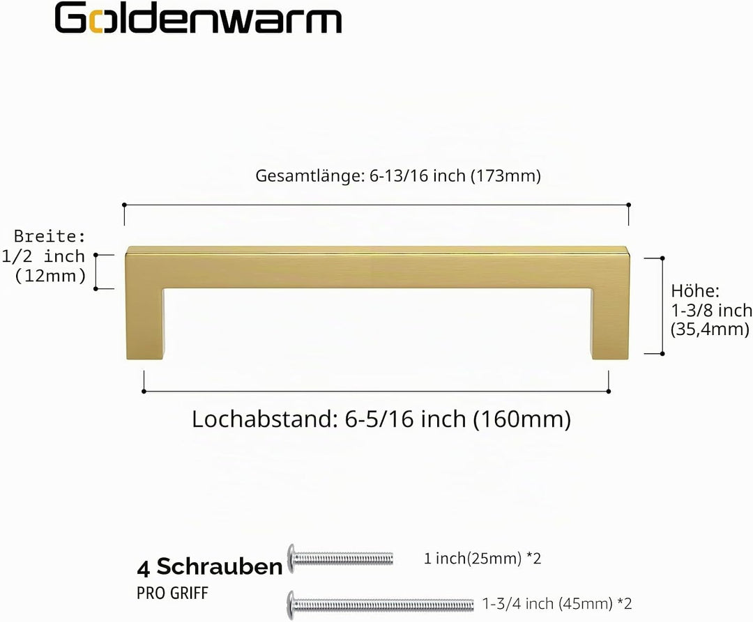 goldenwarm 15 Stück Möbelgriffe 160mm Möbelgriffe Edelstahl Goldene Griffe LSJ12GD160 Antike Schrank