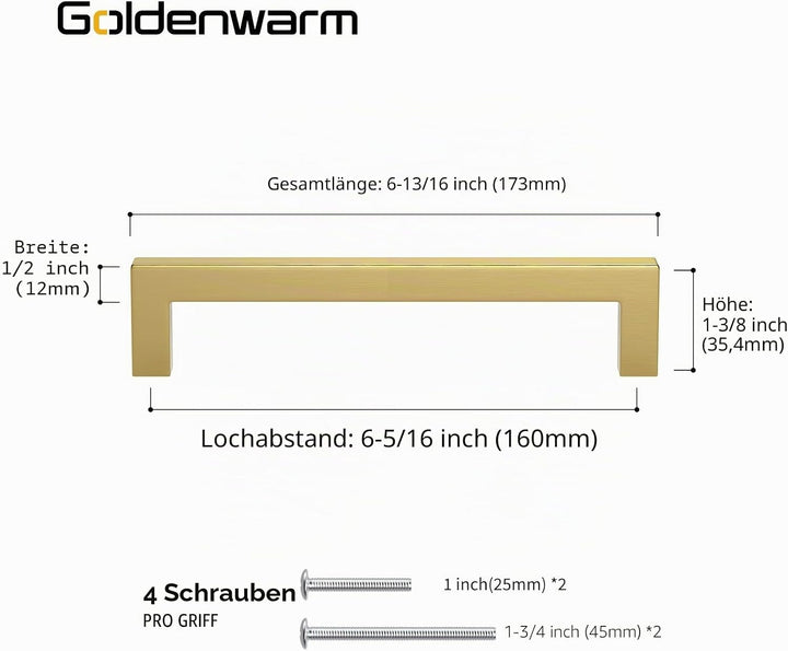 goldenwarm 15 Stück Möbelgriffe 160mm Möbelgriffe Edelstahl Goldene Griffe LSJ12GD160 Antike Schrank