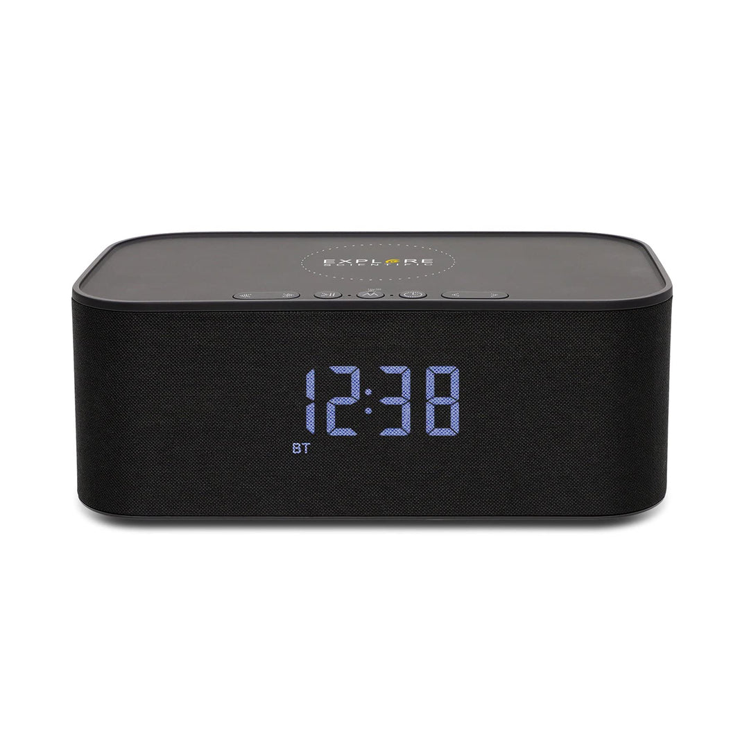 Explore Scientific Bluetooth Stereo-Lautsprecher mit Weck- und Ladefunktion, schwarz, BCC1001