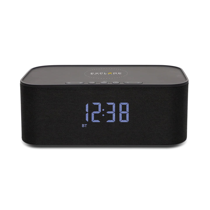 Explore Scientific Bluetooth Stereo-Lautsprecher mit Weck- und Ladefunktion, schwarz, BCC1001