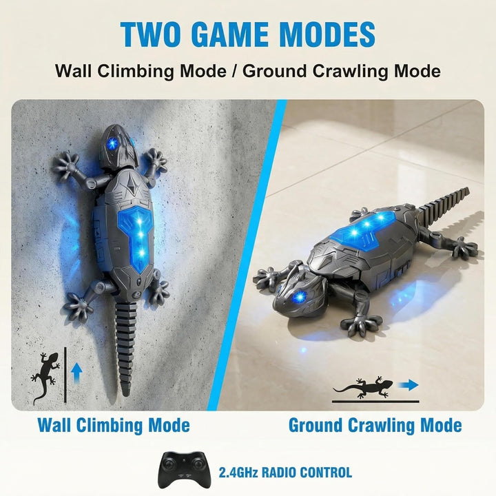 Fernbedienung Eidechse Spielzeug Wandkletterer,2.4G RC Kletternde Echse mit LED Licht, Silber – Inte