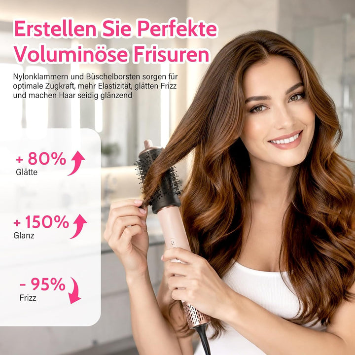 6 in 1 Hairstyler,1400w Hochgeschwindigkeits Airstyler rundbürstenföhn mit Lockenstab Automatisch, W