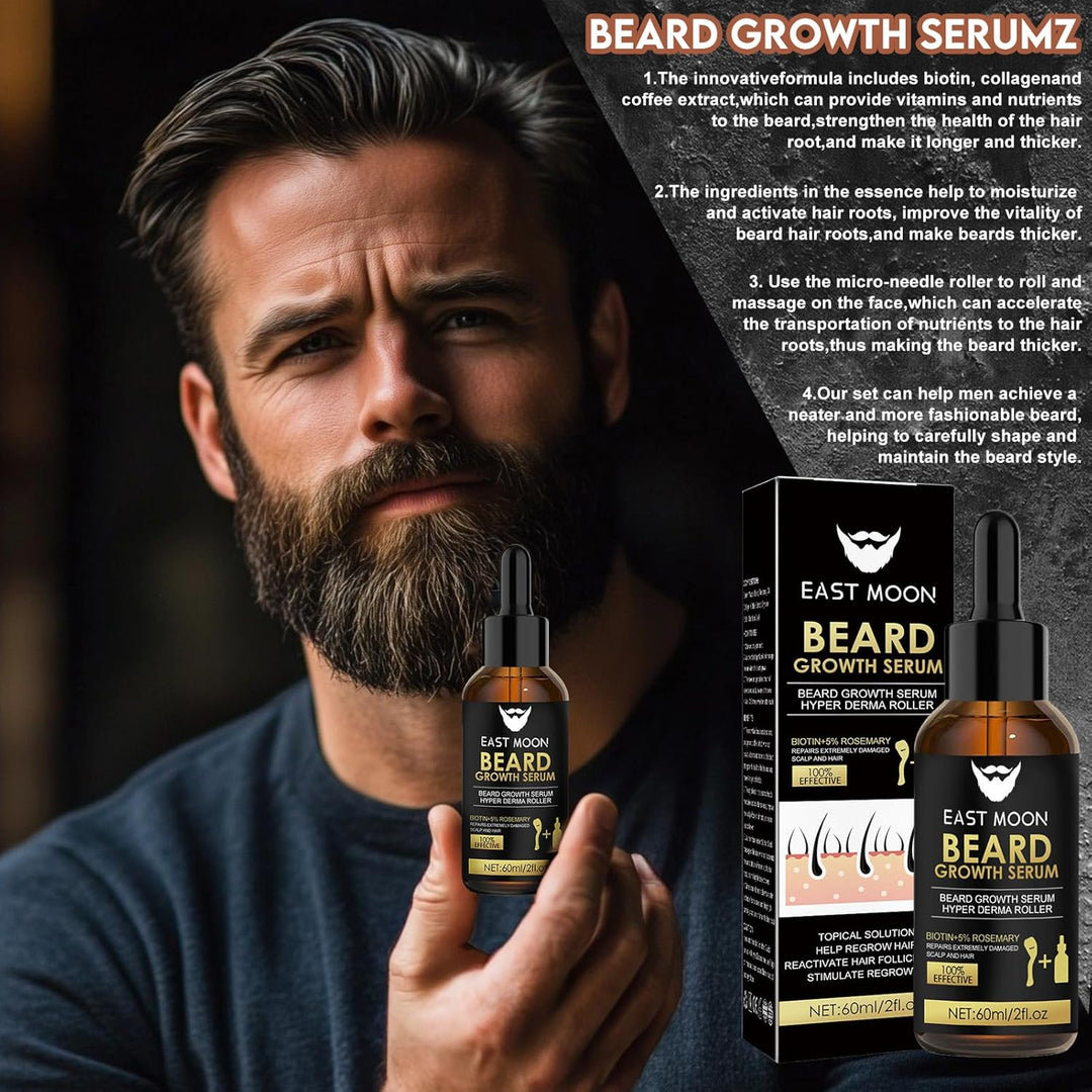 Bartwuchs Kit,Bartwachstum Set mit Bartroller,Bartwuchs Serum Öl/Bartbalsam/Beard Roller,Beard Growt