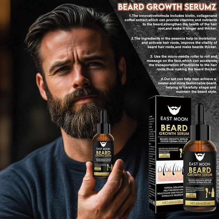 Bartwuchs Kit,Bartwachstum Set mit Bartroller,Bartwuchs Serum Öl/Bartbalsam/Beard Roller,Beard Growt