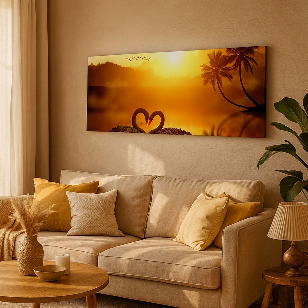 Wandbilder Dekoration Wohnzimmer Schwan Wasser Paar Panorama Bilder auf Leinwand 120x50cm Leinwandbi