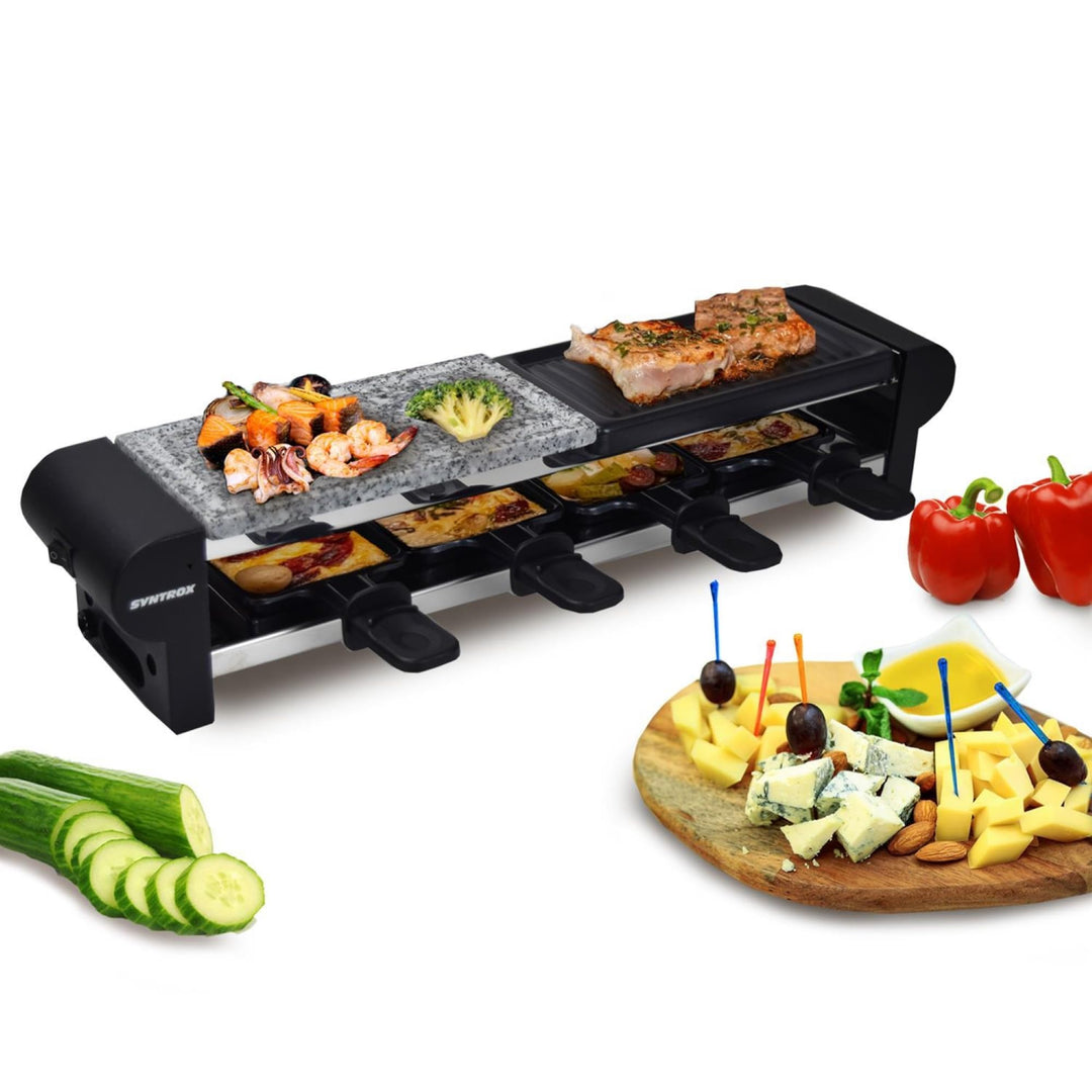 Syntrox Germany Raclette-Grill Thurgau, Raclette Set für vier Personen, Antihaftbeschichtung für ein